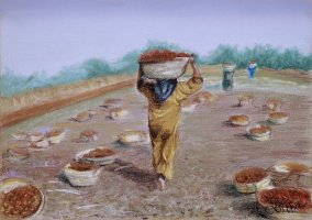 сбор урожая,пастель,египет,жанровая картина